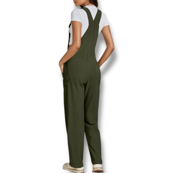 NWT Corduroy Baggy Bib Carpenter Stretch Overalls Straight Leg Olive Green Women - Picture 3 of 5